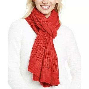 Dkny Open Knit Blocked Scarf OS  -red-